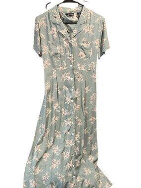 Crazy Horse by Liz Claiborne Floral Button-Front Maxi Dress in Sage Green 18 PTP